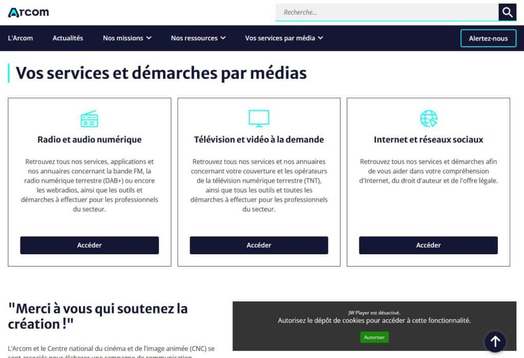 imprim ecran site arcom