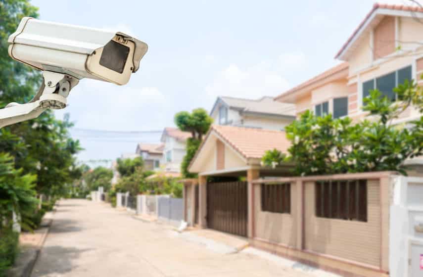 Home security comcept, CCTV camera or surveillance operating in