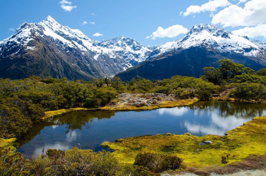 high angle shot key summit lake marian new zealand