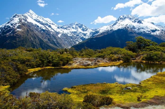 high angle shot key summit lake marian new zealand