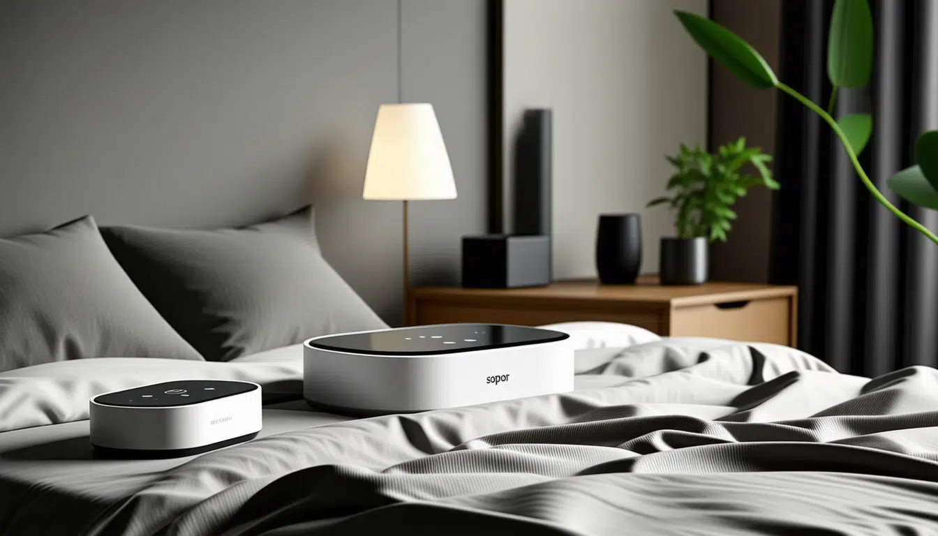 découvrez sopor, le dispositif de sommeil intelligent qui régule la température pour un confort optimal et diffuse des ondes relaxantes. transformez vos nuits en un véritable havre de paix et profitez d'un repos profond et réparateur.