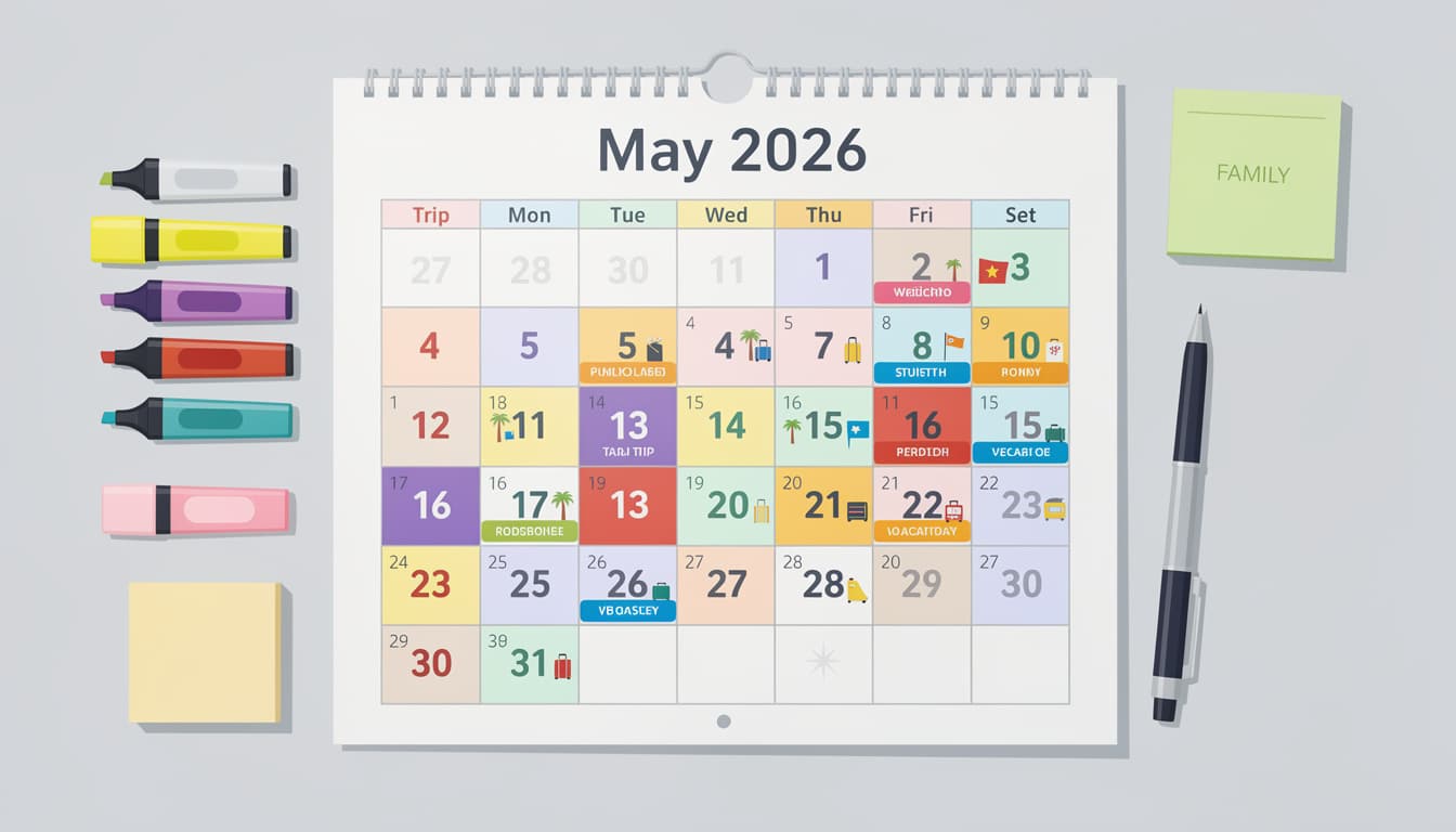 découvrez comment profiter des ponts de mai 2026 pour poser seulement 9 jours de congé et partir en vacances 3 semaines cet été grâce à notre stratégie optimisée.