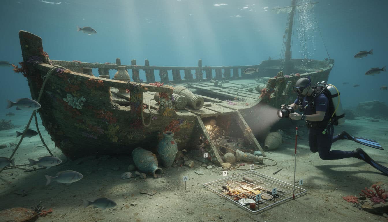 Découvrez le début d'une enquête archéologique passionnante au large de Saint-Tropez, explorant une épave inconnue pleine de mystères sous-marins.