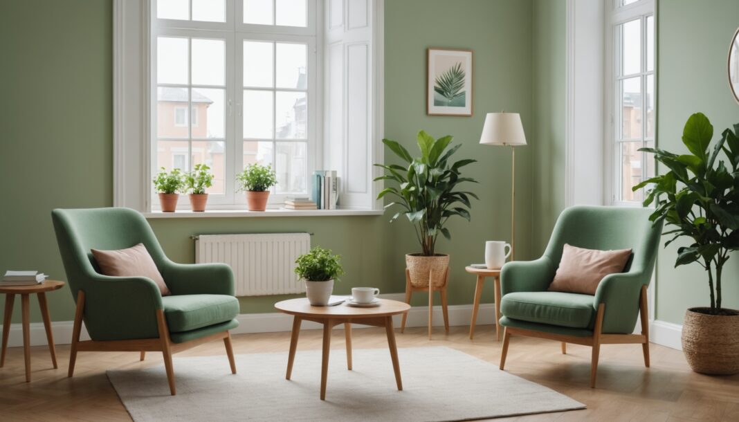 Cabinet de psychologue chaleureux avec deux fauteuils illustrant le dispositif Mon soutien psy
