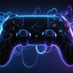 Manette de jeu vidéo se dématérialisant en particules numériques