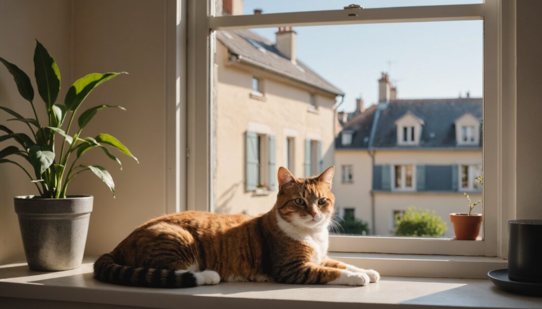 Un chat installe dans un salon, illustration du chat premier animal de compagnie en France