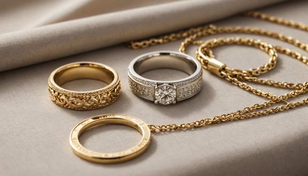 Bijoux en or et en argent poses sur un tissu, cours de l or en 2026
