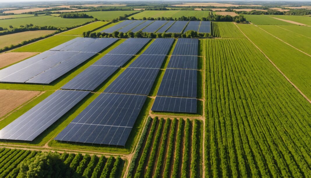 Panneaux agrivoltaïques au-dessus d un champ avec pâturage