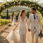 Couple de mariés dans un vignoble provençal ensoleillé