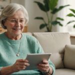 Senior utilisant une tablette à domicile, illustration de la silver économie