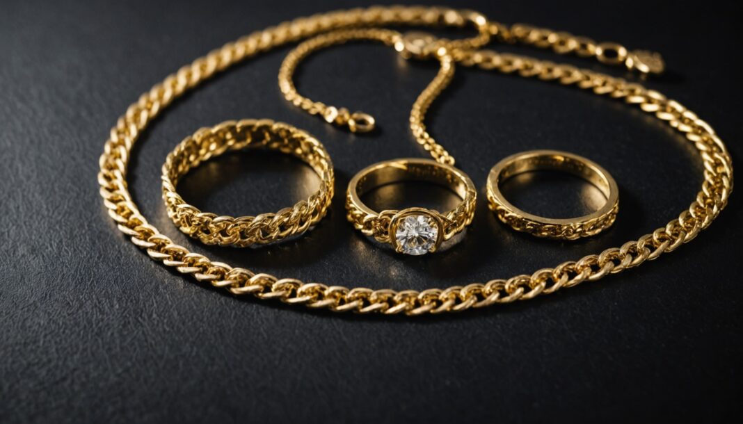 Bijoux en or sur fond sombre illustrant la variation du cours de l'or en 2026