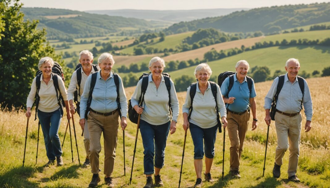 Groupe de seniors actifs en randonnée en plein air