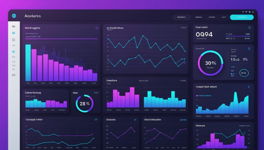 Illustration d'un tableau de bord de statistiques web avec des motifs d'intelligence artificielle