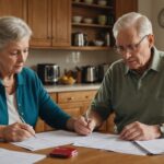 Couple de seniors examinant leurs factures et leur budget à table, pouvoir d'achat des retraités