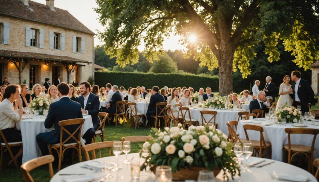 Mariage champêtre en extérieur illustrant le budget moyen des couples français en 2026