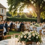 Mariage champêtre en extérieur illustrant le budget moyen des couples français en 2026