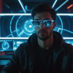 Joueur devant un écran d'ordinateur avec des visuels de jeu vidéo générés par IA