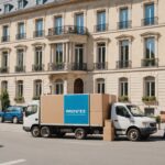 Déménageurs chargeant un camion devant un immeuble en France