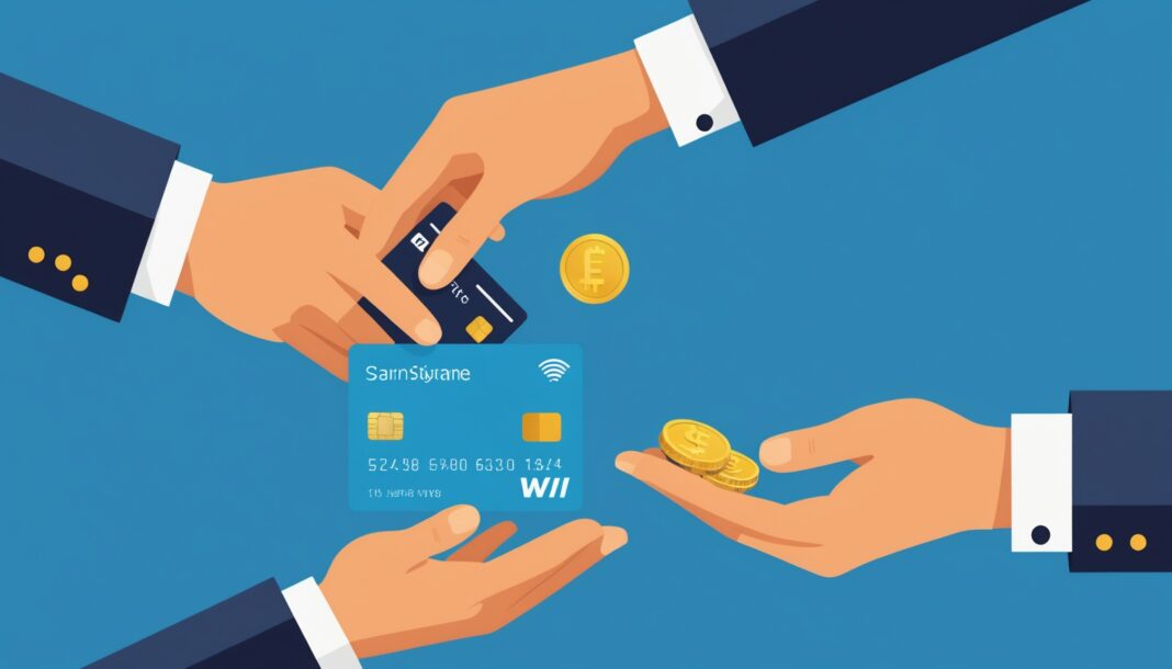 Illustration d'un parrainage bancaire avec carte bancaire et cadeau