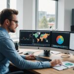 Professionnel du marketing digital analysant des données SEO sur un écran