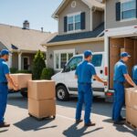 Équipe de déménageurs professionnels chargeant des cartons dans un camion
