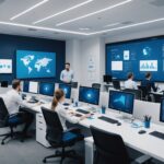 Équipe d'agence marketing analysant la conformité IA et la réglementation européenne sur écran