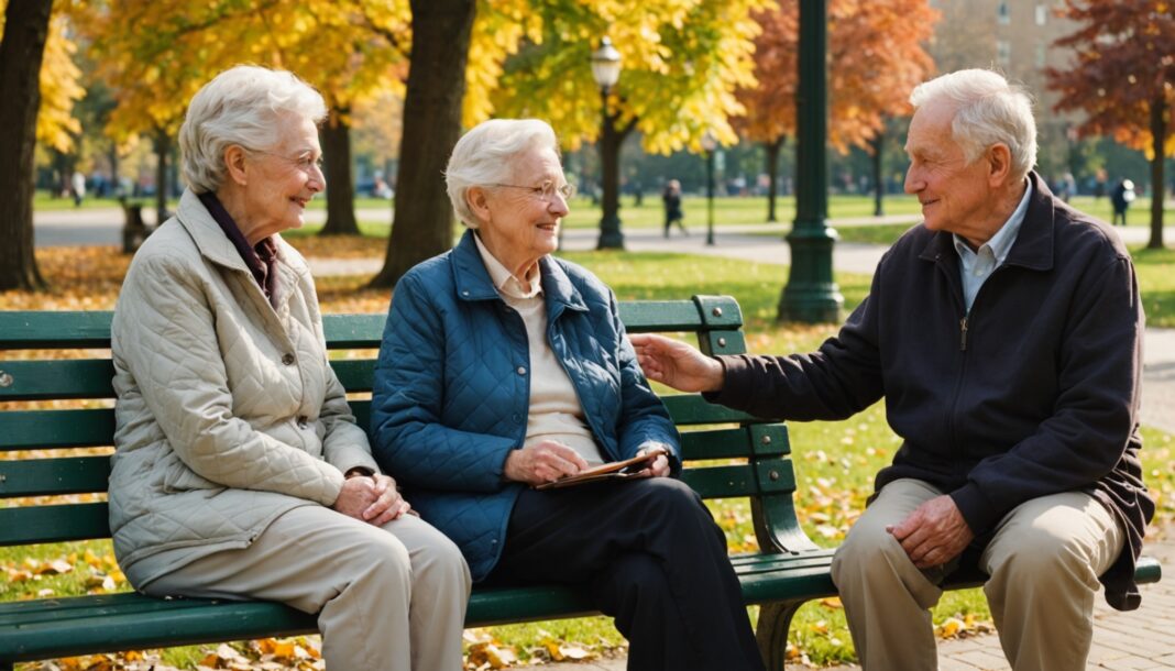 Une personne âgée et un adulte plus jeune partageant un moment de convivialité