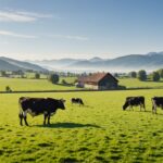 Vaches laitières au pâturage dans une ferme de l'Est de la France