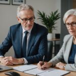 Deux collègues seniors en réunion de travail dans un bureau français