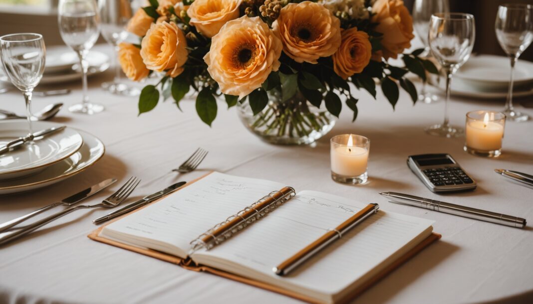 Décoration de table de mariage en lumière d'automne, symbole du budget mariage