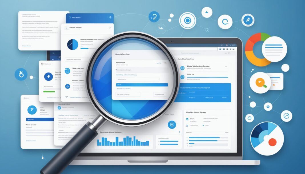 Illustration abstraite d'un tableau de bord de classement de recherche avec bouclier anti-spam