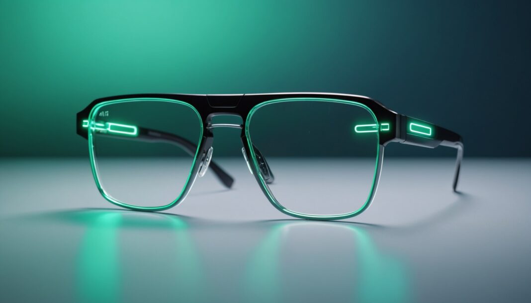 Lunettes connectées futuristes avec interface d'intelligence artificielle en réalité augmentée