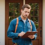 Artisan et particulier examinant un devis de travaux de rénovation