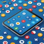 Illustration d'un smartphone affichant des icônes d'applications avec un motif d'étoiles européennes, symbole des nouvelles règles de l'App Store en Europe