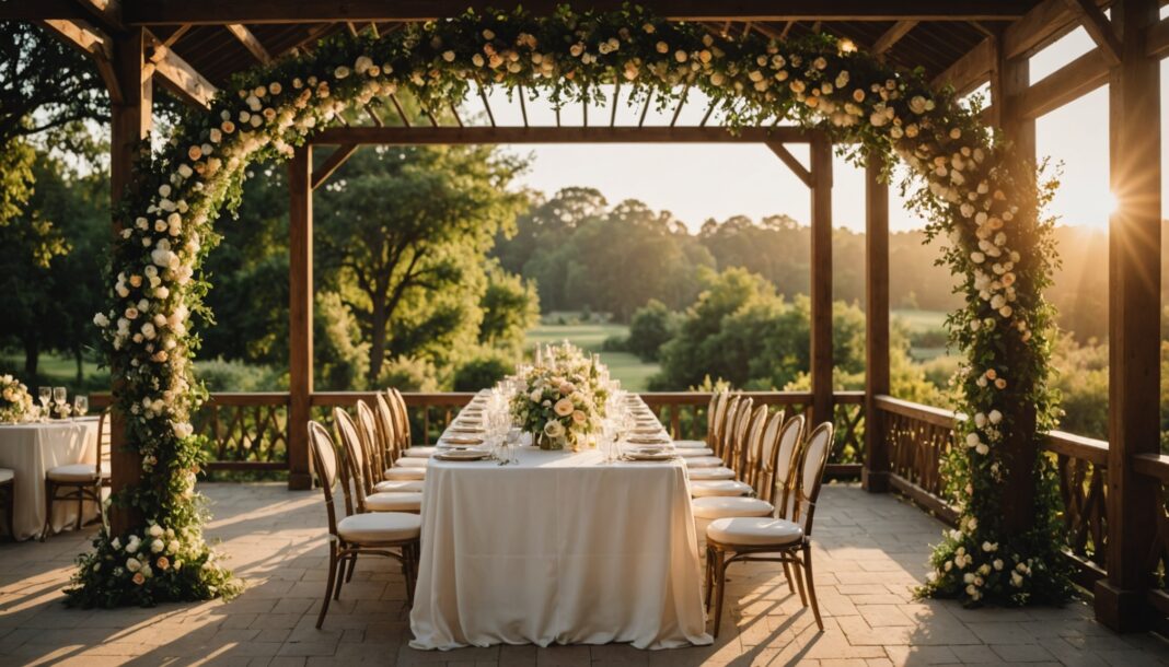 Réception de mariage romantique et personnalisée à l'heure dorée