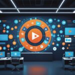 Illustration d'un tableau de bord publicitaire numérique avec campagnes vidéo et display
