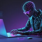 Illustration d'une personne créant un site web par intelligence artificielle sans écrire de code
