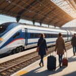 Voyageurs montant à bord d'un train à grande vitesse en gare