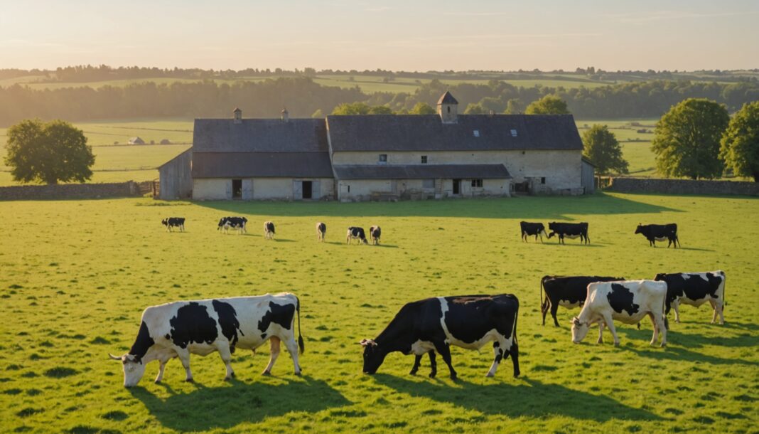 Troupeau de vaches laitières dans un pâturage en France, illustration des nouveaux seuils ICPE pour l'élevage