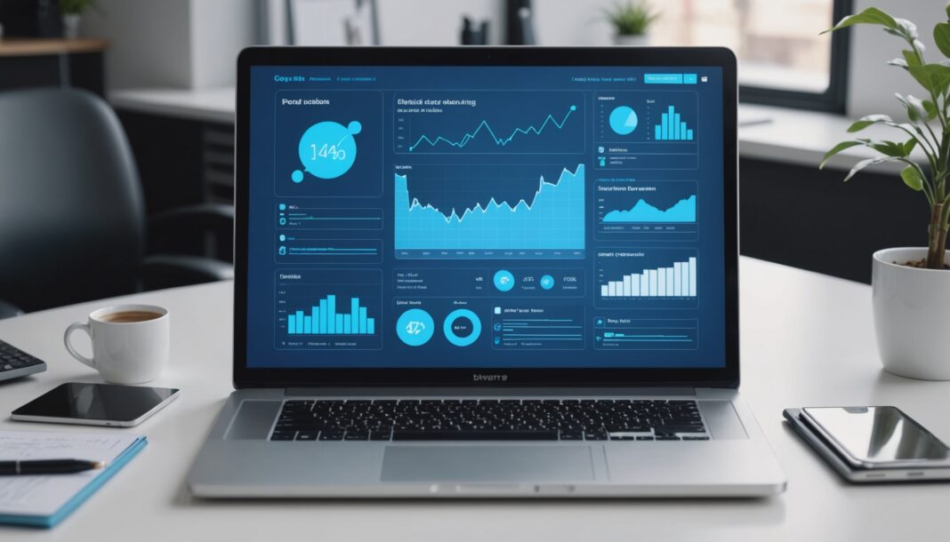 Illustration d'un tableau de bord publicitaire numérique avec des éléments d'intelligence artificielle
