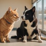 Chien et chat ensemble dans un refuge lumineux, symbole de l'adoption plutôt que de la vente en animalerie