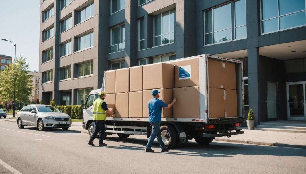 Déménageurs professionnels chargeant des cartons dans un camion de déménagement