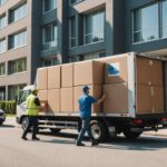 Déménageurs professionnels chargeant des cartons dans un camion de déménagement