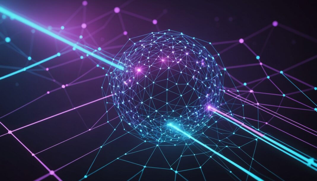 Illustration abstraite représentant le référencement et l'intelligence artificielle dans les moteurs de recherche