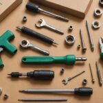 Outils de bricolage posés à côté d'un emballage carton recyclable