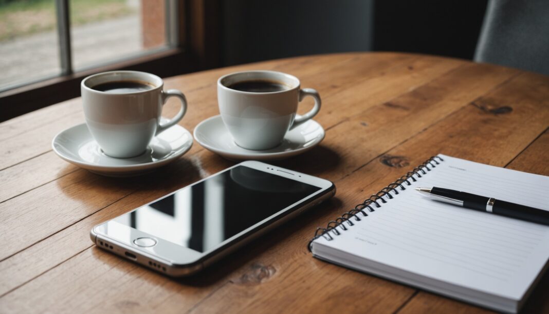 Smartphone affichant un appel entrant sur une table en bois, illustration du démarchage téléphonique