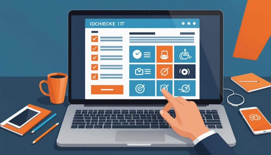 Illustration d'un site web accessible avec icônes de contraste et de lecture d'écran