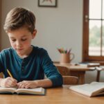 Enfant concentré sur la lecture d'un livre, sans écran, dans un cadre calme
