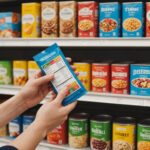 Rayon de supermarché avec comparaison d'étiquettes nutritionnelles Nutri-Score