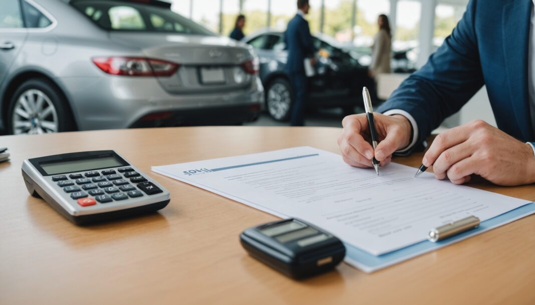 Signature d'un contrat de crédit auto avec clés de voiture sur le bureau